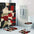 Abstract Red/Navy- Four-piece Bathroom Set ( Shower Curtain, Rectangle Rug, Countor and Lid )