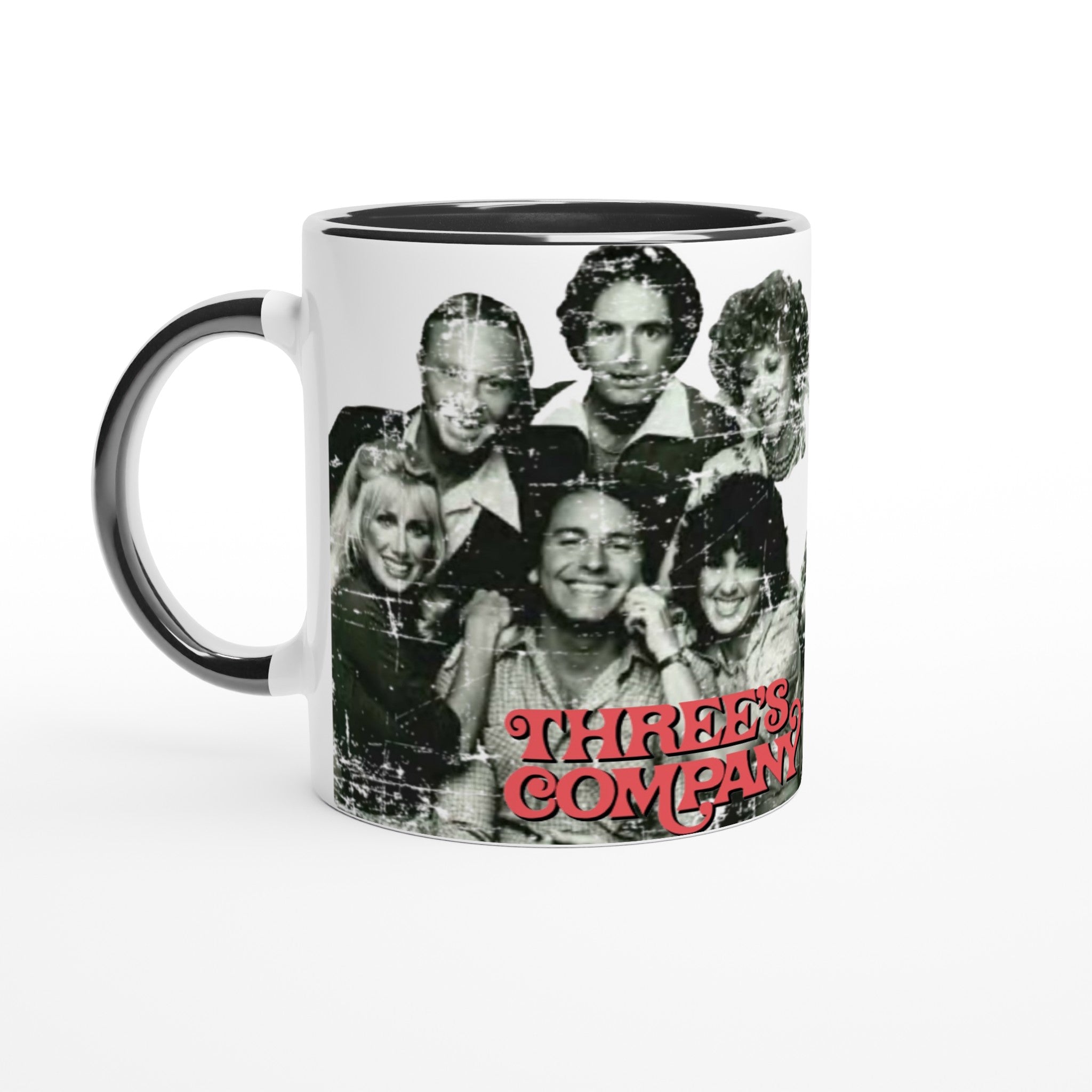 Three's Company 70's TV Show- White 11oz Ceramic Mug with Color Inside - Creations by Chris and Carlos