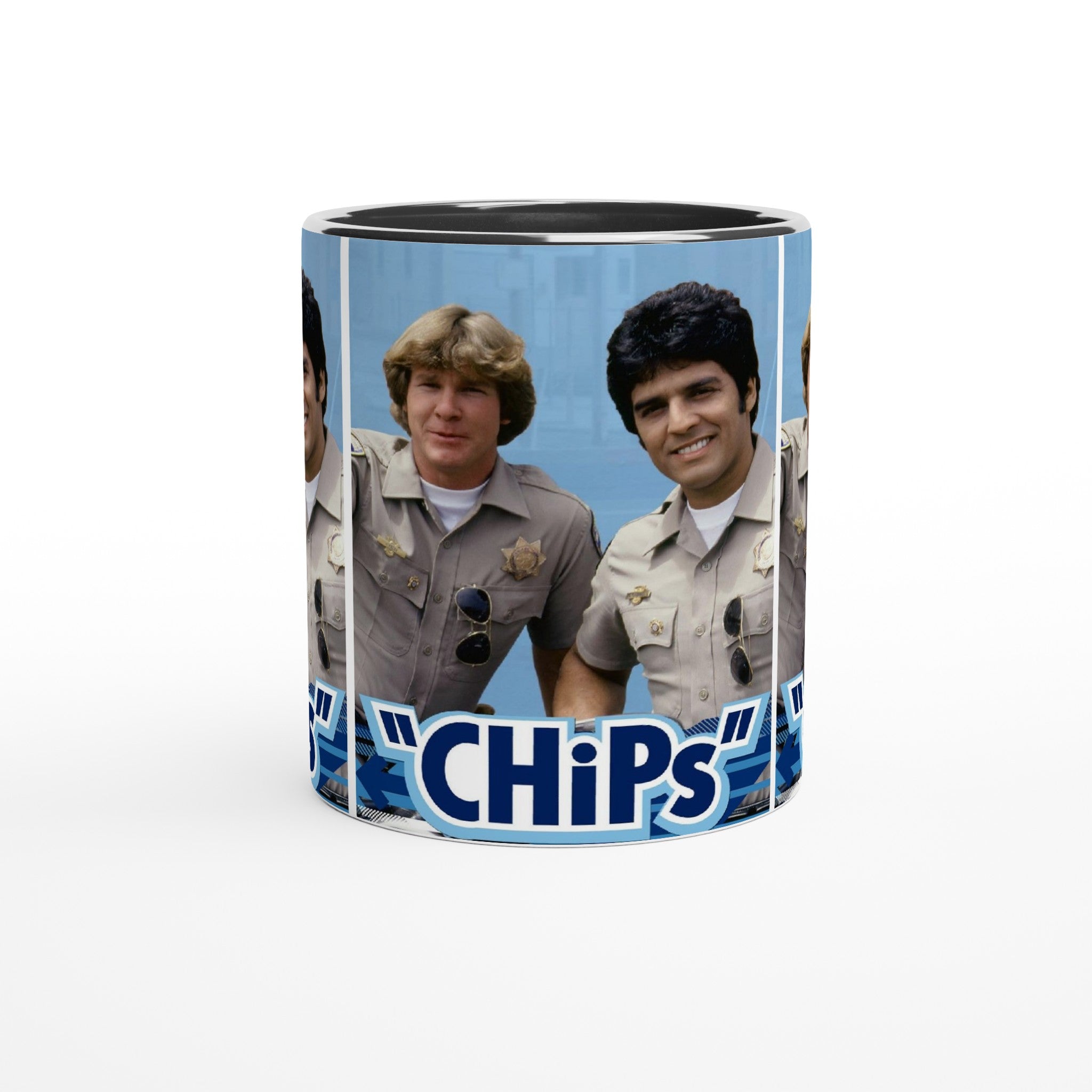 Chips 70's TV Show- White 11oz Ceramic Mug with Color Inside - Creations by Chris and Carlos