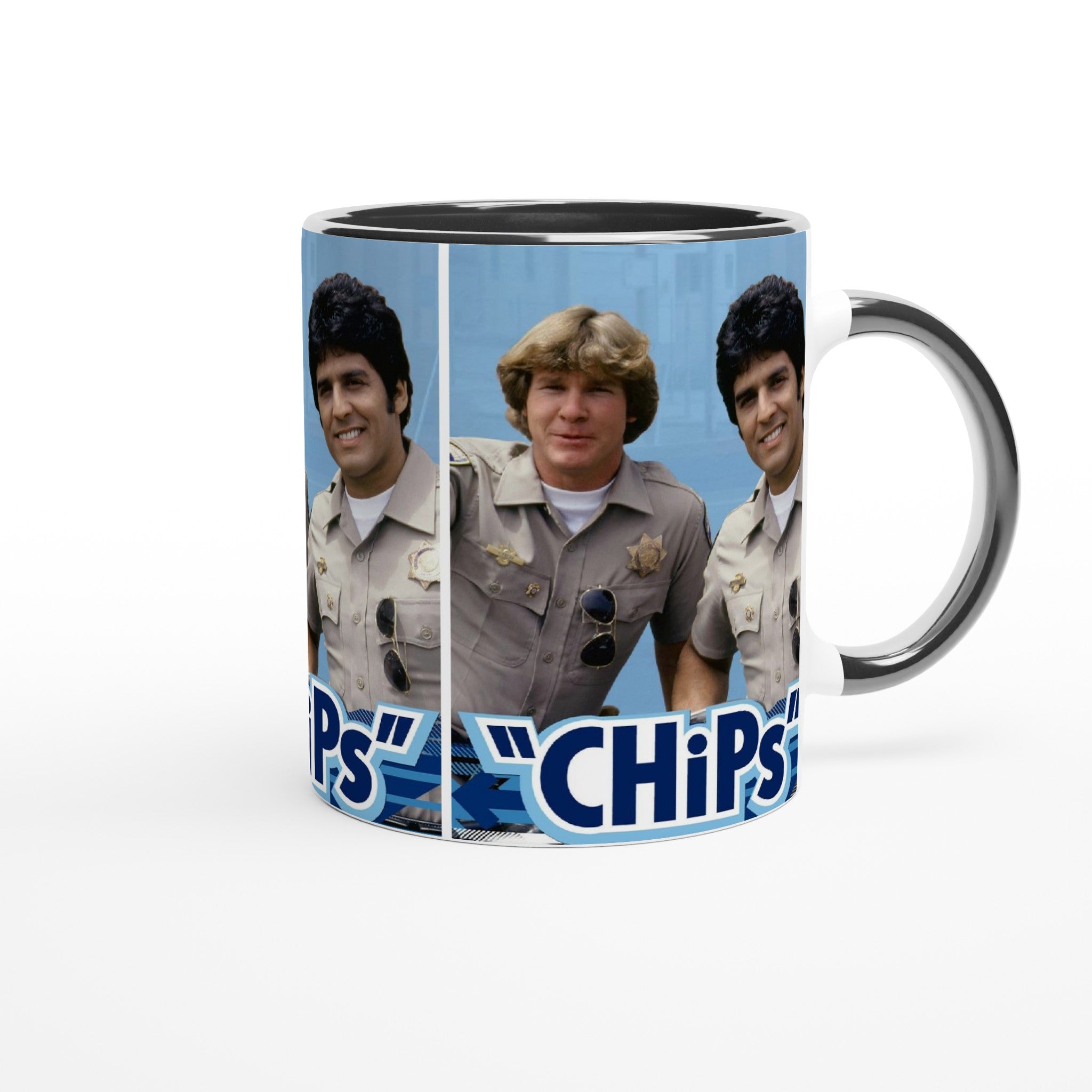 Chips 70's TV Show- White 11oz Ceramic Mug with Color Inside - Creations by Chris and Carlos